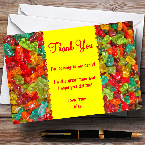 Gummy Bear Sweets Personalized Children's Party Thank You Cards