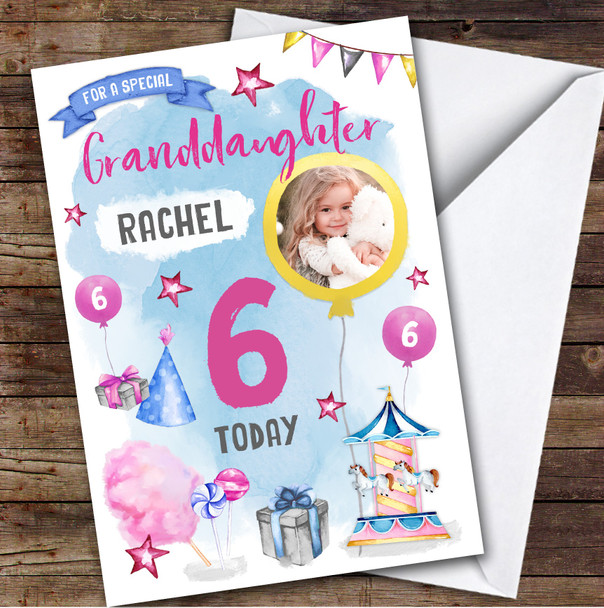 Girl's Fun Fair Candy Sweets Photo Granddaughter 6th Birthday Personalized Card Girl's Fun Fair Candy Sweets Photo Granddaughter 6th Birthday Personalized Card