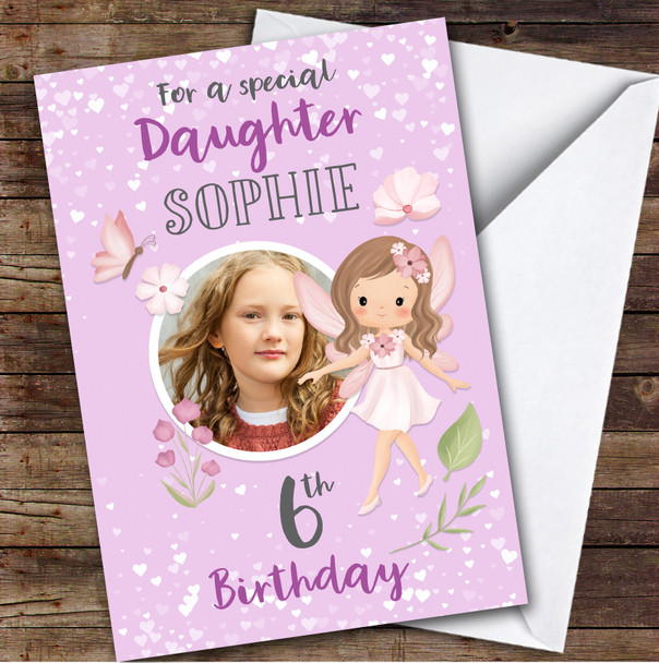 Girl's Fairy Girl Purple Photo Daughter 6th Birthday Personalized Birthday Card