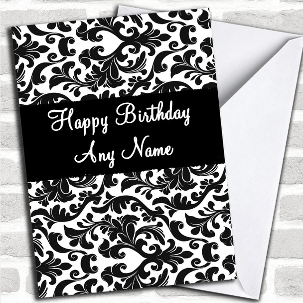 Black & White Damask Personalized Birthday Card