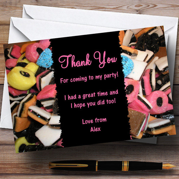 Liquorice Allsorts Pink Personalized Children's Party Thank You Cards
