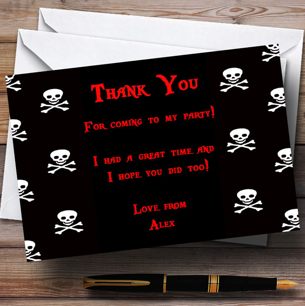 Black Skull & Crossbones Pirate Personalized Children's Party Thank You Cards