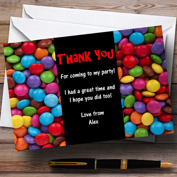 Smarties Sweets Red Personalized Children's Party Thank You Cards