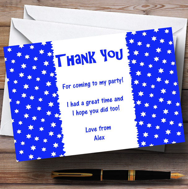 Blue & White Stars Personalized Children's Party Thank You Cards