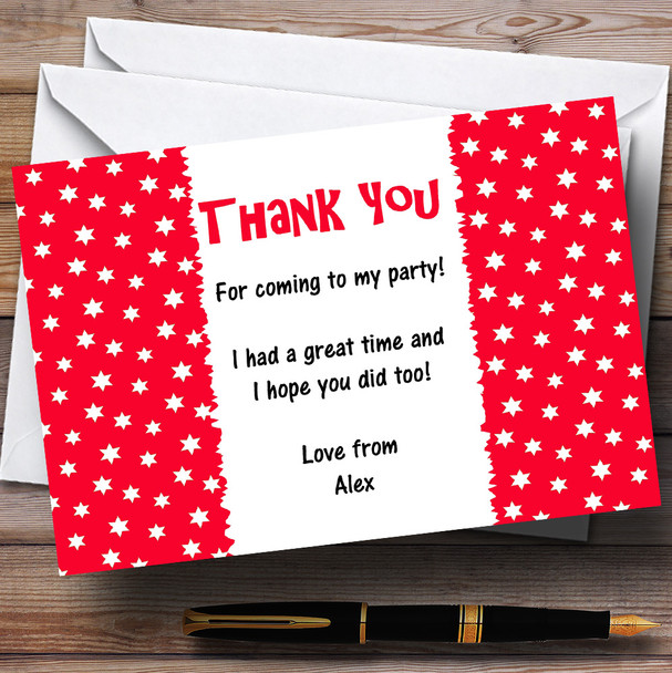 Red & White Stars Personalized Children's Party Thank You Cards