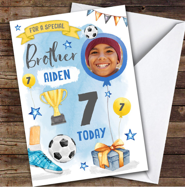 Boy's Football Sport Photo Brother 7th Birthday Personalized Birthday Card