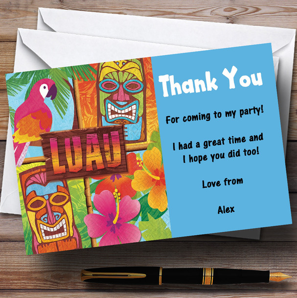 Aqua Hawaiian Tropical Luau Personalized Party Thank You Cards