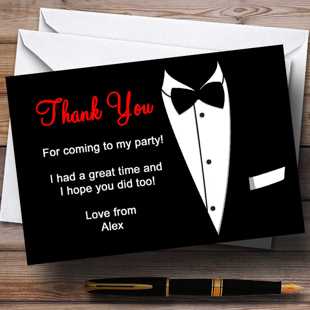 Red & White Black Tie Tuxedo Personalized Party Thank You Cards