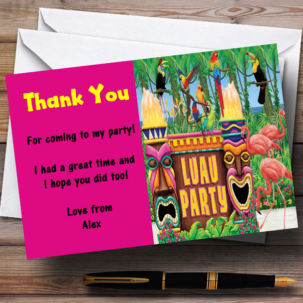 Pink Hawaiian Tropical Luau Personalized Party Thank You Cards