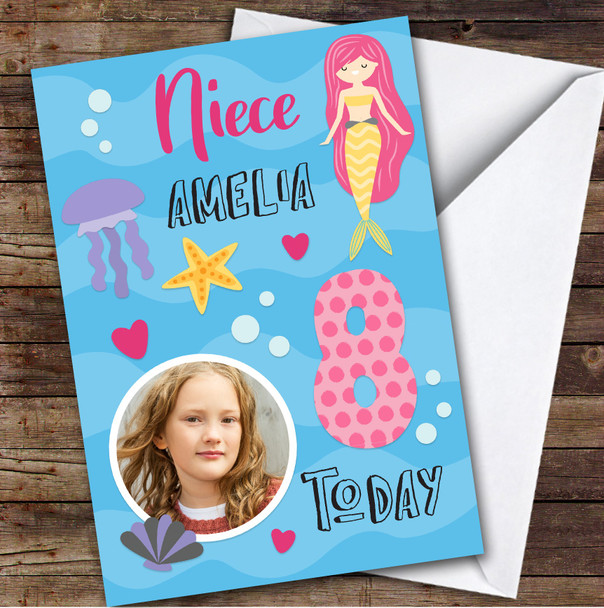 Girl's Mermaid Under The Sea Photo Niece 8th Birthday Personalized Birthday Card