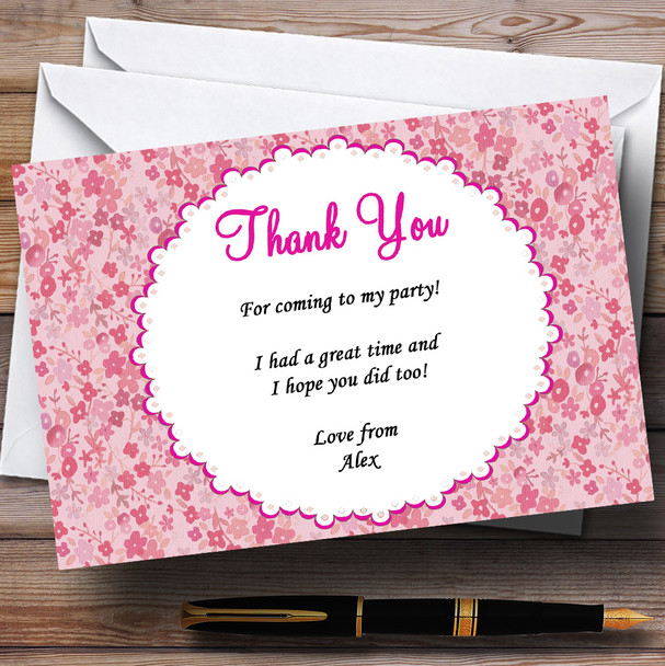 Pink Floral Vintage Garden Tea Party Thank You Cards Personalized Party Thank You Cards