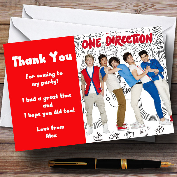 Red One Direction Personalized Children's Party Thank You Cards