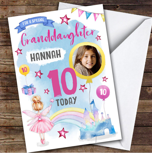 Girl's Fairy Magical Castle Photo Granddaughter 10th Birthday Personalized Card