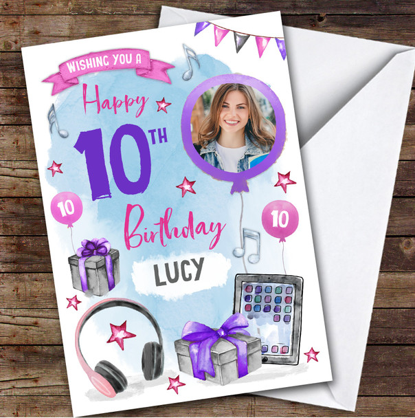 Boy's Music Headphones Online Photo 10th Birthday Personalized Birthday Card