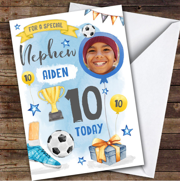 Boy's Football Sport Photo Nephew 10th Birthday Personalized Birthday Card