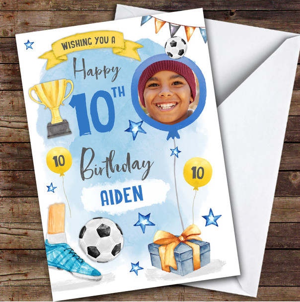 Boy's Football Sport Photo 10th Birthday Personalized Birthday Card
