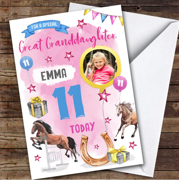 Horse Riding Animal Photo Great Granddaughter 11th Birthday Personalized Card