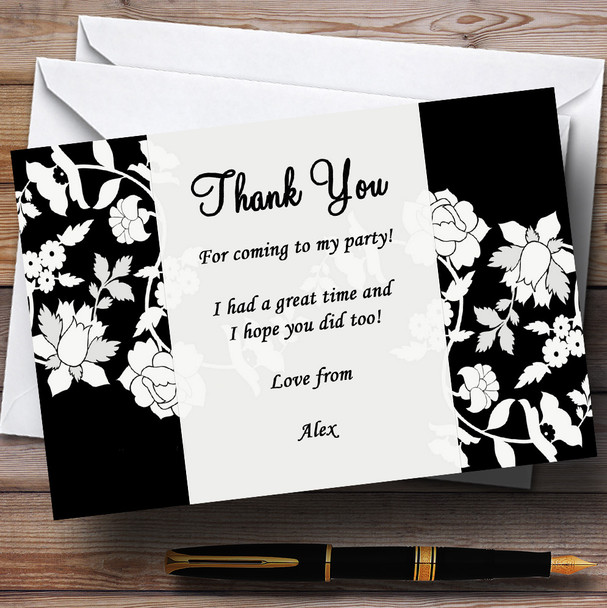 Black & White Flower Personalized Party Thank You Cards