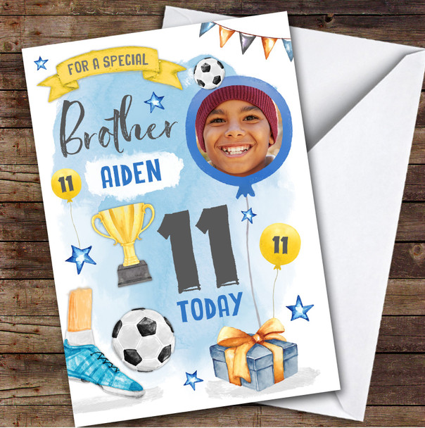 Boy's Football Sport Photo Brother 11th Birthday Personalized Birthday Card