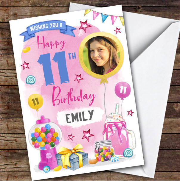 Sweets Candy Food Milkshake Photo 11th Birthday Personalized Birthday Card