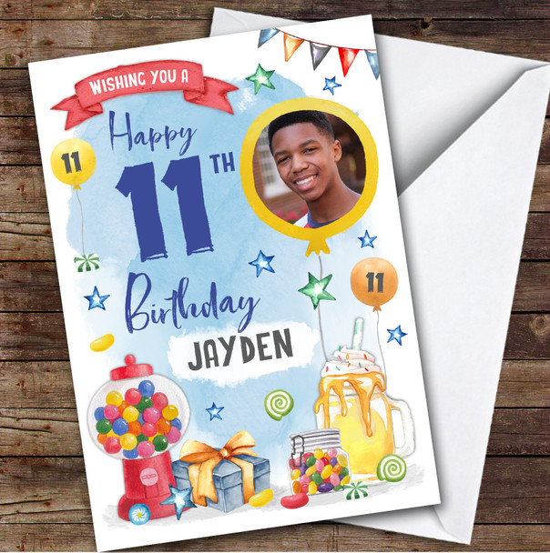 Sweets Party Food Milkshake Photo 11th Birthday Personalized Birthday Card