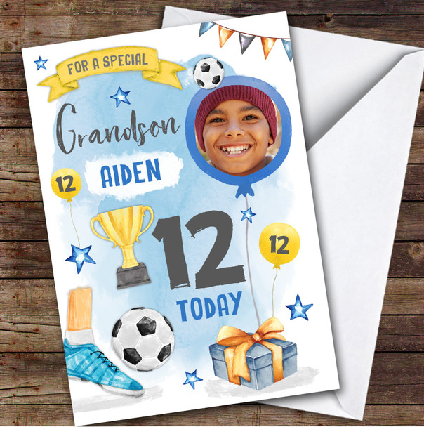 Boy's Football Sport Photo Grandson 12th Birthday Personalized Birthday Card