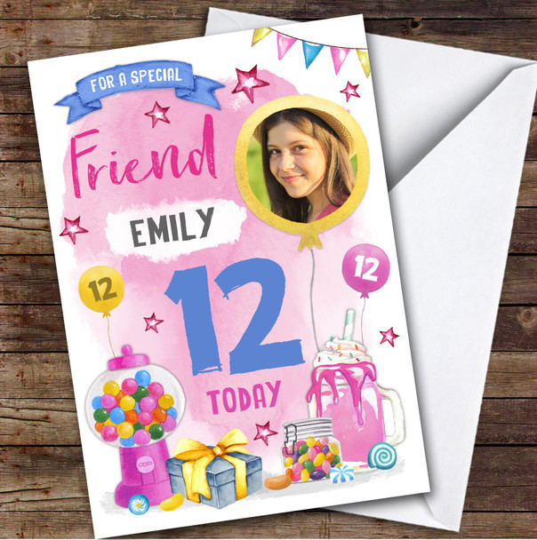 Sweets Candy Food Milkshake Photo Friend 12th Birthday Personalized Card