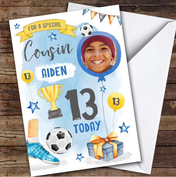 Boy's Football Sport Photo Cousin 13th Birthday Personalized Birthday Card
