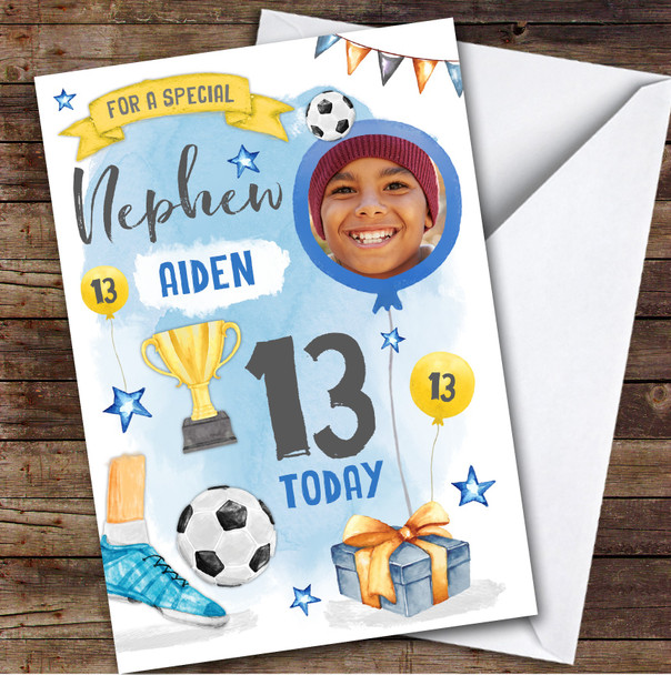Boy's Football Sport Photo Nephew 13th Birthday Personalized Birthday Card