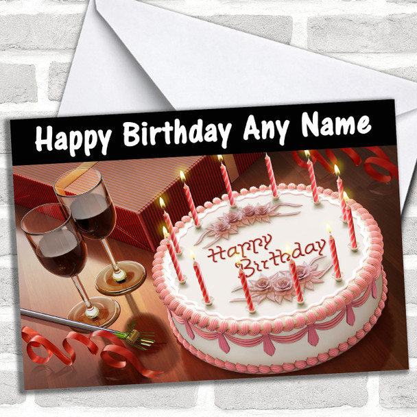 Cake And Wine Personalized Birthday Card