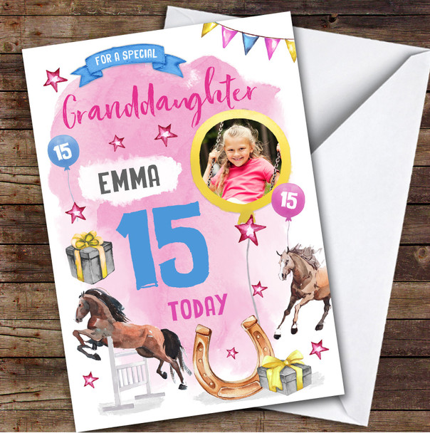 Girl's Horse Riding Animal Photo Granddaughter 15th Birthday Personalized Card