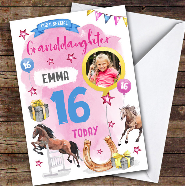 Girl's Horse Riding Animal Photo Granddaughter 16th Birthday Personalized Card