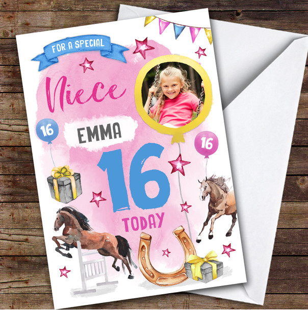 Girl's Horse Riding Animal Lover Photo Niece 16th Birthday Personalized Card