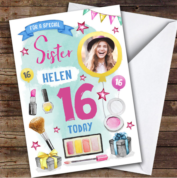 Girl's Make Up Beauty Photo Sister 16th Birthday Personalized Birthday Card