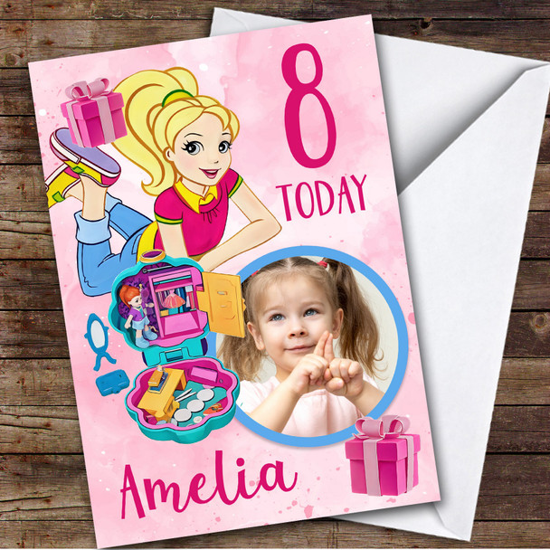 Polly Pocket Dolls Girl Pink Photo Any Age Personalized Kid's Birthday Card