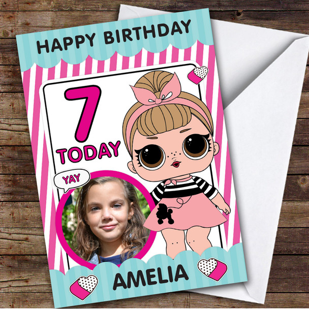 Lol Surprise Omg Doll Pink Any Age Photo Personalized Kid's Birthday Card