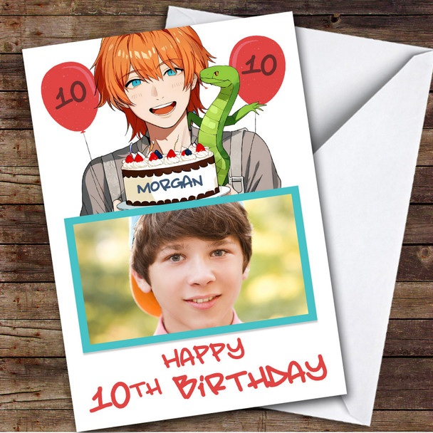 Anime Boy's Birthday Cake Photo Any Age Personalized Kid's Birthday Card