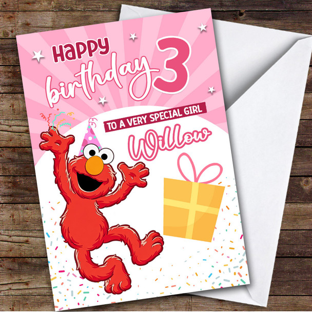 Pink Elmo Present Any Age Children's Personalized Kid's Birthday Card