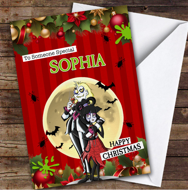 Beetlejuice Purple Green Splash Custom Kids Personalized Christmas Holiday Card