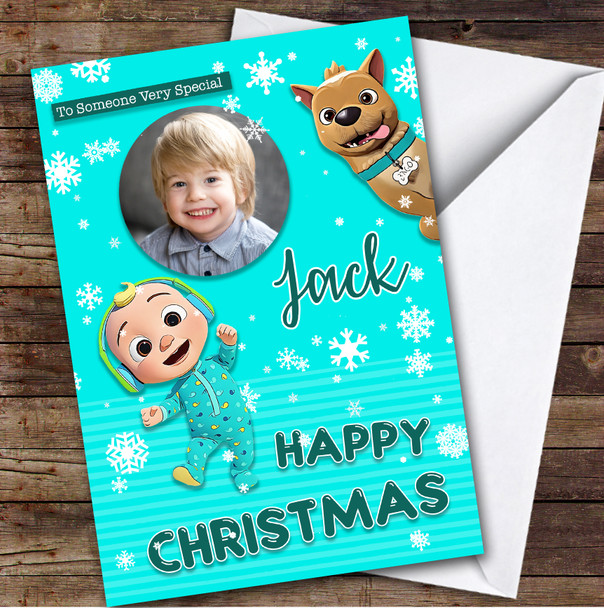 Blue Cocomelon J.J. Bingo Photo Custom Kids Personalized Christmas Holiday Card