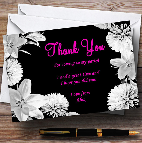 Stunning Lily Flowers Black Pink White Personalized Party Thank You Cards