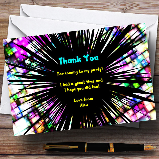 Yellow Aqua Disco Firework Personalized Party Thank You Cards