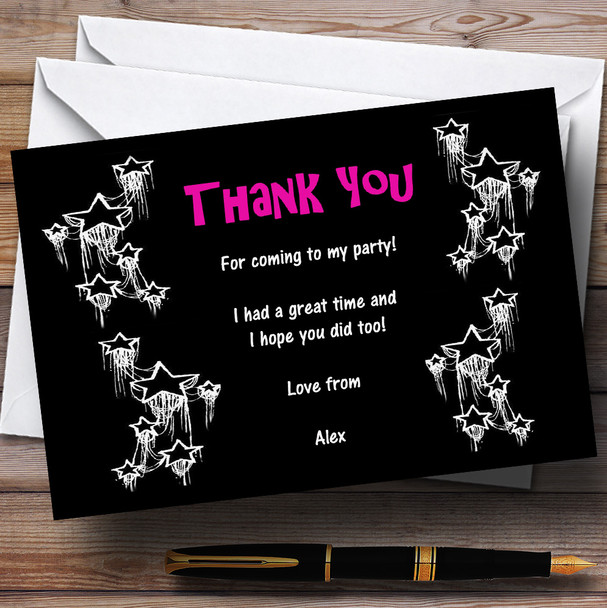 Black Hot Pink White Personalized Party Thank You Cards