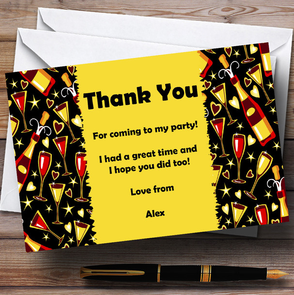 Black Yellow Champagne Glasses Personalized Party Thank You Cards