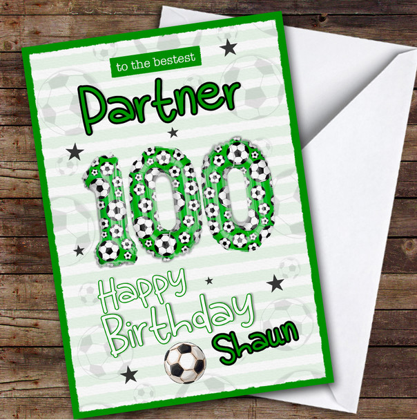 Personalized Male Partner 100th Birthday Card Football Patterned Foil Balloon