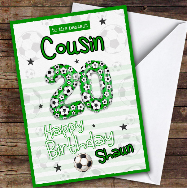 Personalized Male Cousin 20th Birthday Card Football Patterned Foil Balloon