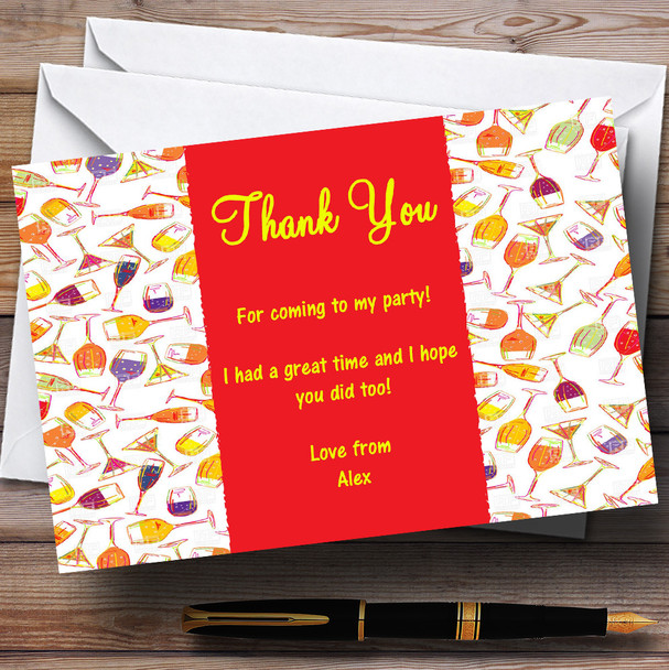 Cocktail Wine Champagne Personalized Party Thank You Cards