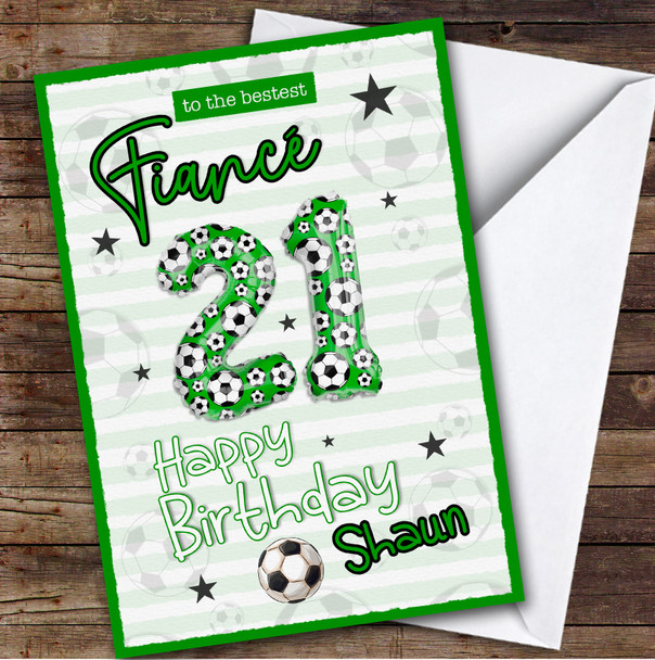 Personalized Fiance 21st Birthday Card Football Patterned Foil Balloon