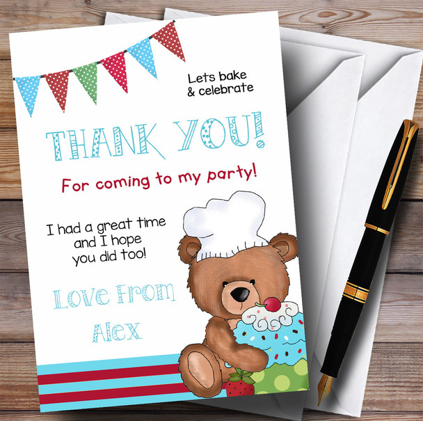 Blue & Red Bear Baking Party Thank You Cards
