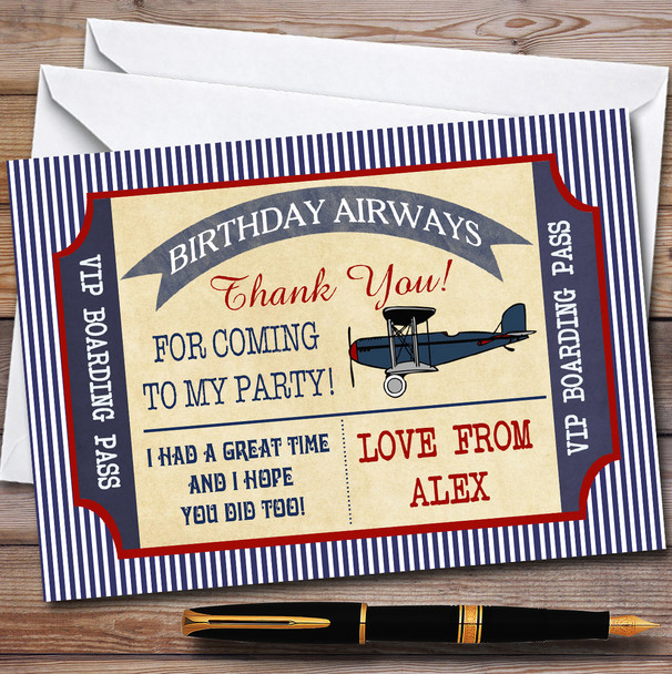 Blue & Red Boarding Pass Plane Party Thank You Cards